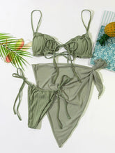 Load image into Gallery viewer, 3PCS Ladies Split Swimwear Sets Women Swimsuit Women's Bikini Swimsuits Bikini Set With Wrap Skirt Underwire Swimwear Bathing Suit Chiffon Cover Up Bikini Ruffles Lace-up Mesh Cover Ups Bikinis Set