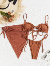 Load image into Gallery viewer, 3PCS Ladies Split Swimwear Sets Women Swimsuit Women's Bikini Swimsuits Bikini Set With Wrap Skirt Underwire Swimwear Bathing Suit Chiffon Cover Up Bikini Ruffles Lace-up Mesh Cover Ups Bikinis Set