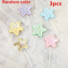 Load image into Gallery viewer, 3PCS Love Happy Birthday Cake Toppers Star Cupcake Toppers Cake Decorations Glitter Star Cupcake Picks White Cloud Toothpicks for Baby Shower Stars Cupcake Topper Flags For Wedding Kids Birthday Party Supplies Cake Decoration