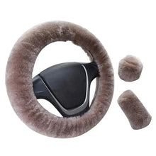 Load image into Gallery viewer, 3Pcs Set Winter Fashion Wool Fur Soft Furry Car Steering Wheel Covers 16 Colors Winter Universal Hand Brake Gear Cover Car Accessories