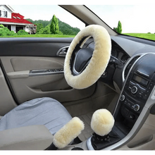 Load image into Gallery viewer, 3Pcs Set Winter Fashion Wool Fur Soft Furry Car Steering Wheel Covers 16 Colors Winter Universal Hand Brake Gear Cover Car Accessories