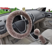 Load image into Gallery viewer, 3Pcs Set Winter Fashion Wool Fur Soft Furry Car Steering Wheel Covers 16 Colors Winter Universal Hand Brake Gear Cover Car Accessories