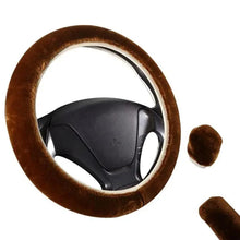 Load image into Gallery viewer, 3Pcs Set Winter Fashion Wool Fur Soft Furry Car Steering Wheel Covers 16 Colors Winter Universal Hand Brake Gear Cover Car Accessories