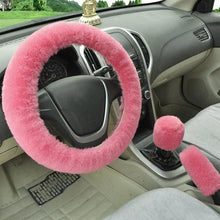 Load image into Gallery viewer, 3Pcs Set Winter Fashion Wool Fur Soft Furry Car Steering Wheel Covers 16 Colors Winter Universal Hand Brake Gear Cover Car Accessories