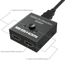 Load image into Gallery viewer, 4K HDMI Switch Splitter 2 Ports Bi-Directional HDMI Switch 2 Port Display Selector Switcher Splitter Supports Ultra HD 4K 1080P 3D HDR For HDTV Gaming