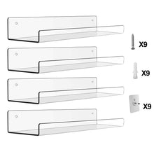 Load image into Gallery viewer, 4-Pack: 15 inches Clear Acrylic Floating Shelves with 2 Mounting Ways