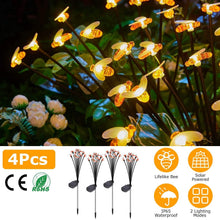 Load image into Gallery viewer, 4-Pack: Solar Powered Stake Bee Light 2 Lighting Mode Lifelike Firefly