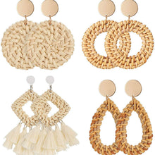 Load image into Gallery viewer, 4-Pairs: Women's Rattan Earrings
