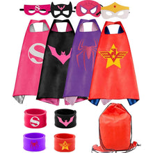 Load image into Gallery viewer, 4-Piece: Kids Dress Up Superhero Capes Set and Slap Bracelets for Girls