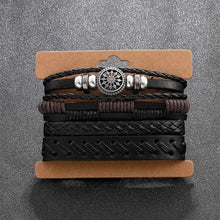 Load image into Gallery viewer, 4-Piece Set: Exquisite Vintage-Style PU Leather Woven Handmade Charm Bracelets for Men