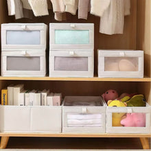 Load image into Gallery viewer, 4-Pieces: Foldable Linen Clothing Storage Bin with Visible Clear Window