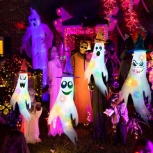 Load image into Gallery viewer, 4-Pieces: Halloween Ghosts with Witch Hats Windsocks Hanging Decoration with Colorful LED Light