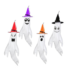 Load image into Gallery viewer, 4-Pieces: Halloween Ghosts with Witch Hats Windsocks Hanging Decoration with Colorful LED Light