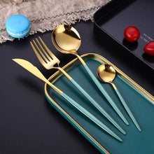 Load image into Gallery viewer, 4-Pieces: Mirror Polish Dinnerware Set Stainless Steel Cutlery Set Flat Tableware
