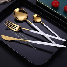 Load image into Gallery viewer, 4-Pieces: Mirror Polish Dinnerware Set Stainless Steel Cutlery Set Flat Tableware