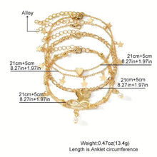 Load image into Gallery viewer, 4-Pieces: Stackable Thin Chain Anklet Set