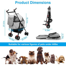 Load image into Gallery viewer, 4 Wheels Pet Stroller Foldable with Removable Liner Storage Basket