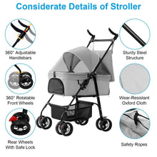 Load image into Gallery viewer, 4 Wheels Pet Stroller Foldable with Removable Liner Storage Basket