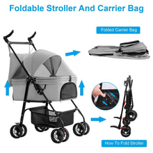 Load image into Gallery viewer, 4 Wheels Pet Stroller Foldable with Removable Liner Storage Basket