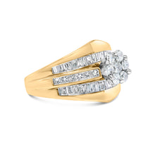 Load image into Gallery viewer, 14K Yellow Gold 2-1/3 Cttw Diamond Cluster Channel Set Chevron Shaped Band Engagement Ring & Wedding Band Set (H-I Color, SI1-SI2 Clarity)- Size 5