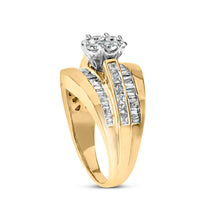 Load image into Gallery viewer, 14K Yellow Gold 2-1/3 Cttw Diamond Cluster Channel Set Chevron Shaped Band Engagement Ring & Wedding Band Set (H-I Color, SI1-SI2 Clarity)- Size 5