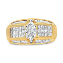 Load image into Gallery viewer, 14K Yellow and White Gold 1 3/4 Cttw Round, Baguette, Princess and Pie-Cut Diamond Ring (H-I Color, SI1-SI2 Clarity)