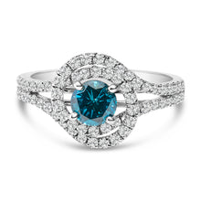 Load image into Gallery viewer, 14K White Gold 1-1/3 Cttw White & Blue Diamond Interweaving Double Halo Cocktail Statement Ring (G-H and Fancy Blue Color, SI2-I1 Clarity) - Size 6