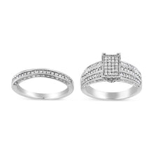 Load image into Gallery viewer, .925 Sterling Silver 3/4 Cttw Prong Set Round Diamond Composite Engagement Ring and Band Set (I-J Color, I3 Clarity) - Size 6.5