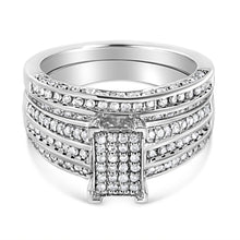 Load image into Gallery viewer, .925 Sterling Silver 3/4 Cttw Prong Set Round Diamond Composite Engagement Ring and Band Set (I-J Color, I3 Clarity) - Size 6.5
