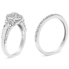 Load image into Gallery viewer, .925 Sterling Silver 1/3 Cttw Diamond 7 Stone Cluster and Halo Engagement Ring and Wedding Band Set (I-J Color, I1-I2 Clarity) - Size 7