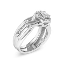 Load image into Gallery viewer, .925 Sterling Silver 1/7 Cttw Diamond Halo Bypass Engagement Ring and Wedding Band Set (I-J Color, I3 Clarity)- Size 7