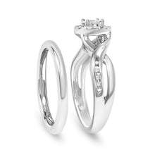 Load image into Gallery viewer, .925 Sterling Silver 1/7 Cttw Diamond Halo Bypass Engagement Ring and Wedding Band Set (I-J Color, I3 Clarity)- Size 7