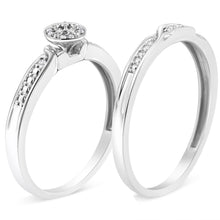 Load image into Gallery viewer, .925 Sterling Silver Diamond Accent Frame Twist Shank Bridal Set Ring and Band (I-J Color, I3 Clarity) - Size 7