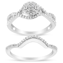 Load image into Gallery viewer, .925 Sterling Silver 1/6 Cttw Diamond Composite Halo and Split Shank Bridal Set Ring and Band (I-J Color, I3 Clarity) - Size 7
