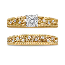 Load image into Gallery viewer, 14K Yellow Gold Plated .925 Sterling Silver 1/5 Cttw Diamond Art Deco Style Engagement Ring Bridal Set (I-J Color, I3 Clarity) - Ring Size 7