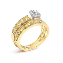 Load image into Gallery viewer, 14K Yellow Gold Plated .925 Sterling Silver 1/5 Cttw Diamond Halo and Milgrain Finish Engagement Ring Bridal Set (I-J Color I3 Clarity) - Size 7