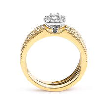 Load image into Gallery viewer, 14K Yellow Gold Plated .925 Sterling Silver 1/5 Cttw Diamond Halo and Milgrain Finish Engagement Ring Bridal Set (I-J Color I3 Clarity) - Size 7