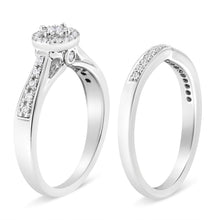Load image into Gallery viewer, .925 Sterling Silver 1/3 Cttw Diamond Halo and Pave Shank Engagement Ring Set (I-J Color, I3 Clarity) - Ring Size 7