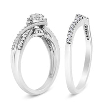 Load image into Gallery viewer, .925 Sterling Silver 1/3 Cttw Composite Diamond Frame Bypass Bridal Set Ring and Band (I-J Color, I2-I3 Clarity) - Ring Size 7