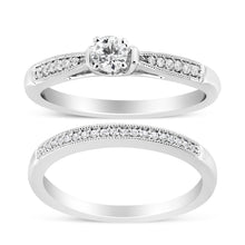 Load image into Gallery viewer, .925 Sterling Silver 1/3 Cttw Diamond Classic Engagement Ring Bridal Set with Milgrain (I-J Color, I3 Clarity) - Ring Size 7