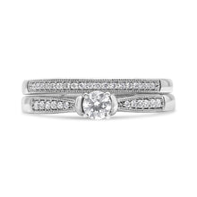 Load image into Gallery viewer, .925 Sterling Silver 1/3 Cttw Diamond Classic Engagement Ring Bridal Set with Milgrain (I-J Color, I3 Clarity) - Ring Size 7
