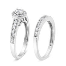 Load image into Gallery viewer, .925 Sterling Silver 1/2 Ctw Diamond Halo and Milgrain Engagement Ring Bridal Set (I-J Color, I3 Clarity) - Ring Size 7