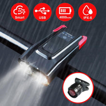 Load image into Gallery viewer, 4000mAh Bicycle Front Light Set USB Rechargeable Smart Headlight With Horn 800 Lumen LED Bicycle Light Set USB Rechargeable Super Bright Bike Headlight