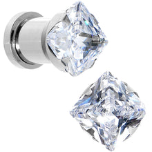 Load image into Gallery viewer, Clear CZ Gem Stainless Steel Screw Fit Tunnel Plug Set 0G