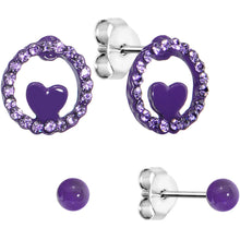 Load image into Gallery viewer, Purple Heart Loop Stud Earring Set