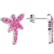 Load image into Gallery viewer, Pink Ferido Crystal Dragonfly Stud Earrings