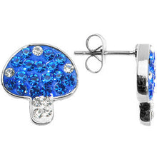 Load image into Gallery viewer, Blue Clear Ferido Crystal Button Mushroom Stud Earrings