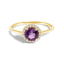 Load image into Gallery viewer, 10K White Gold Purple Amethyst and 1/10 Cttw Diamond Halo Ring