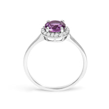 Load image into Gallery viewer, 10K White Gold Purple Amethyst and 1/10 Cttw Diamond Halo Ring