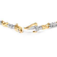 Load image into Gallery viewer, 10K Two-Tone Gold 1/2 Cttw Diamond Alternating 3 Stone and X-Link 7" Bracelet (I-J Color, I2-I3 Clarity)